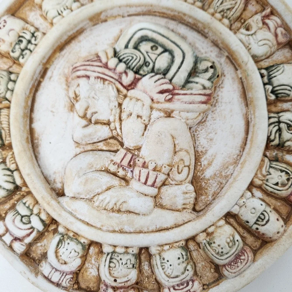 VTG Round‎ 3D Clay Mexican Mayan Zodiac Astrological Sign Wall Plaque Decoration